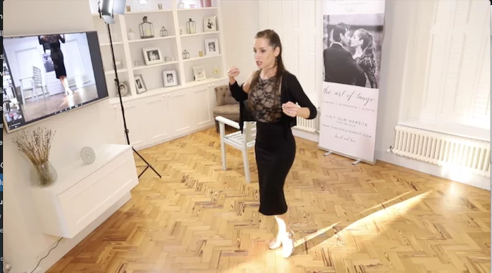 Kim teaching footwork via Zoom