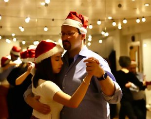 argentine tango students dancing at Christmas