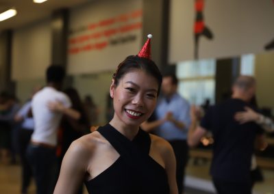 tango student with a Christmas hat