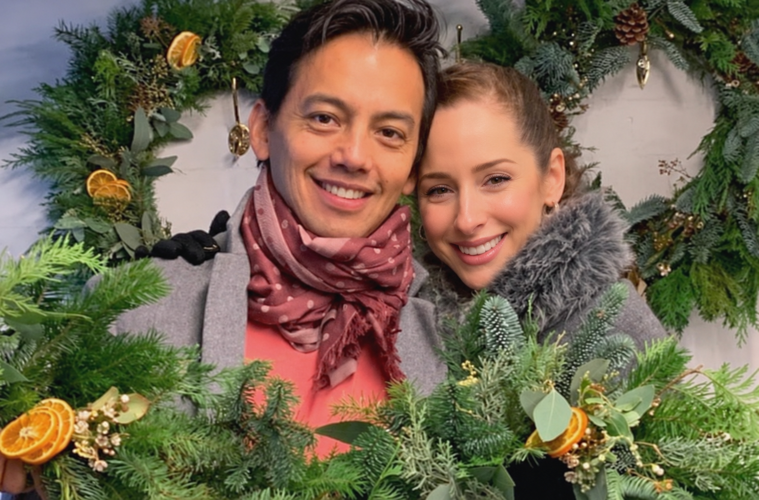tango teachers smiling with christmas decorations